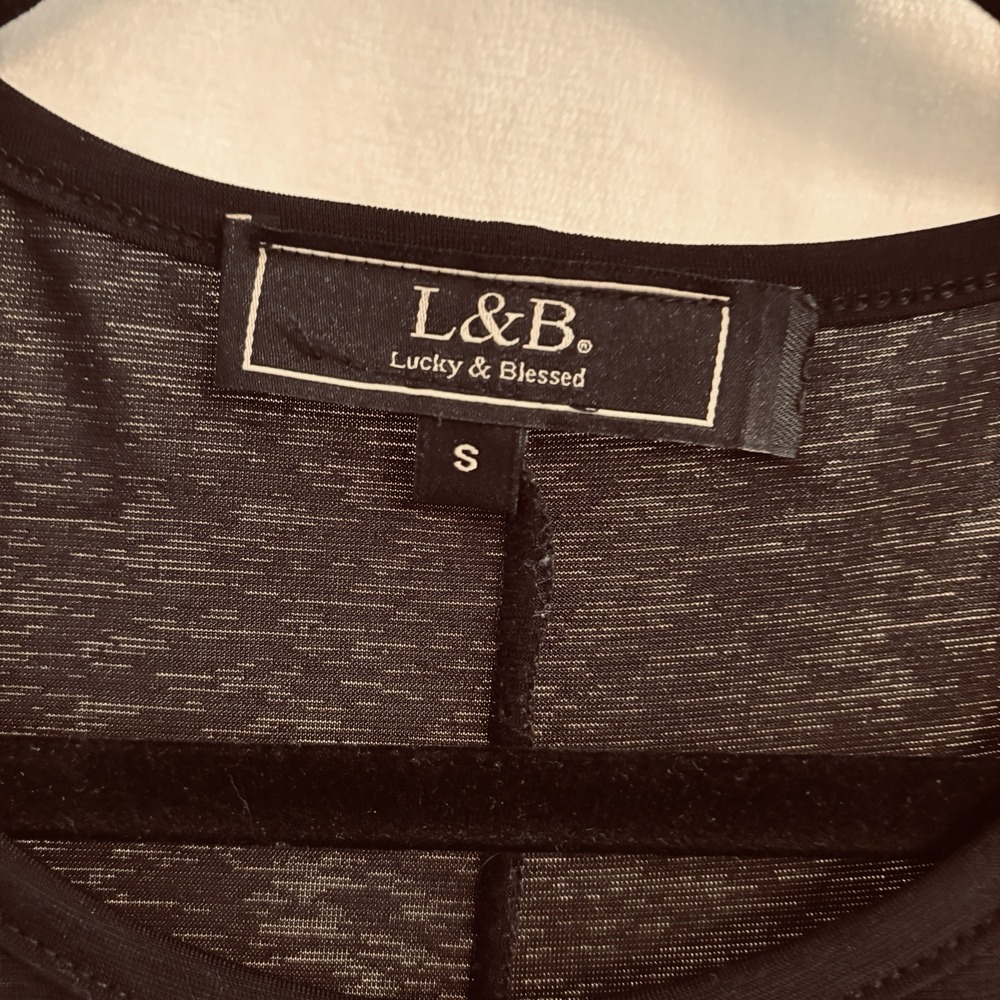 L&B Lucky Blessed tent swing dress SMALL Black Knit Pocket Dress stretch 3/4 - Picture 3 of 9